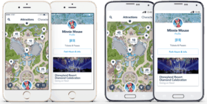 Two smartphones showcase the Disneyland app, featuring the iconic park map and Minnie Mouse’s profile screen, delivering insider Disneyland tips tailored for first-time park visitors or anyone eager to master Disney parks essentials.
