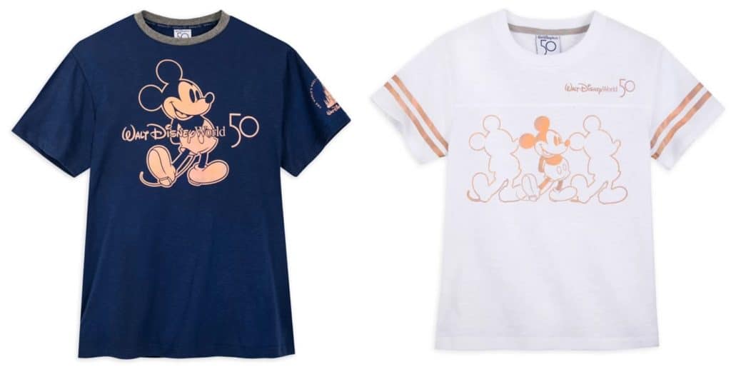 Celebrate the magic of Disney Parks with two exclusive T-shirts: a blue tee starring Mickey Mouse and a white tee featuring an all-over print of multiple Mickeys. These must-have collectibles are perfect for Walt Disney World’s 50th Anniversary festivities and are available now on shopDisney.