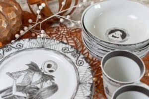 Add a dash of Halloween Town magic to your home with this black and white Nightmare Before Christmas kitchen set, complete with plates, bowls, and mugs featuring Jack Skellington—perfect for fans of the beloved Disney classic looking to bring the enchantment of the parks into their own kitchen.
