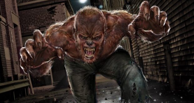 The Werewolf by Night, with tattered pants and bared fangs, lurks menacingly in a dimly lit alley at night, bringing the thrilling atmosphere of the Disney+ special to life for fans seeking a spine-tingling theme park experience.