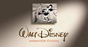 Steamboat Willie Mickey Mouse is showcased above the "Walt Disney Animation Studios" logo on a textured background, evoking classic Disney magic and celebrating the excitement of the new Vancouver studio for fans of beloved parks and entertainment.