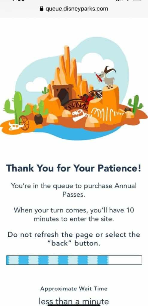 Big Thunder Mountain Railroad takes center stage alongside an online queue screen for Disney Annual Pass purchases, celebrating the exciting return of Pass sales for fans eager to visit the parks again.