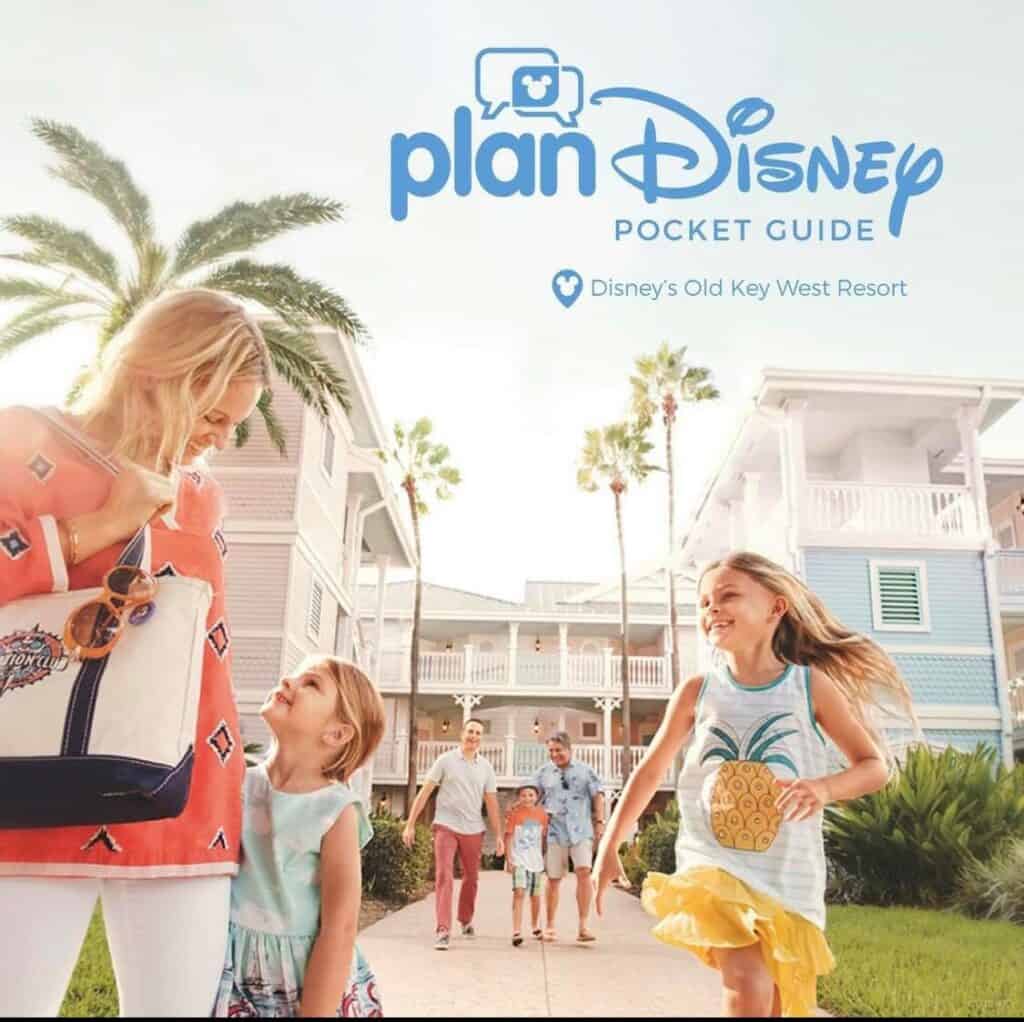 A family enjoys a magical stroll and shares smiles outside Disney’s Old Key West Resort, surrounded by swaying palm trees and the resort’s signature pastel architecture—get all the insider details on this Disney Vacation Club favorite with a Pocket Guide from planDisney.