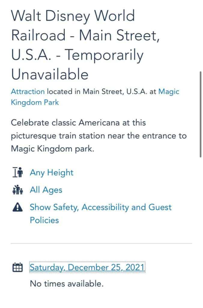 The Walt Disney World Railroad is still on pause with no scheduled departures for December 25, 2021, at Magic Kingdom. Fans are buzzing with excitement as they await the latest news about when this beloved attraction will make its long-awaited return to the park.