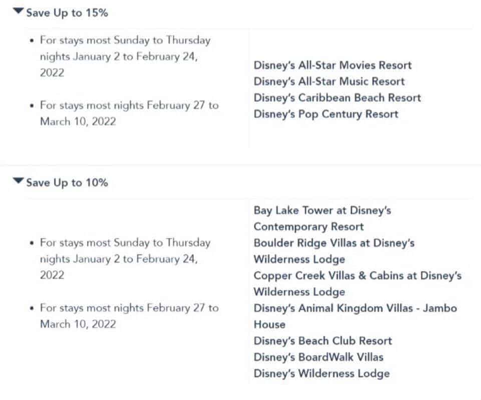 Disney resorts inviting Passholders and guests to enjoy exclusive 2022 vacation deals, with magical 10%-15% discounts available on select stays during early 2022.