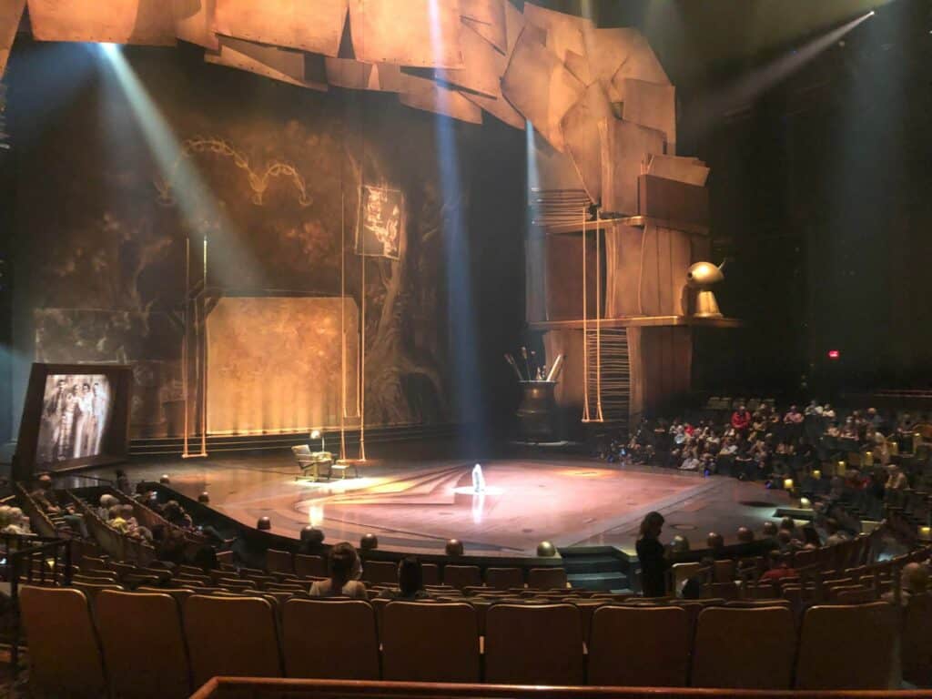 The circular stage at Walt Disney World’s Cirque du Soleil Theatre glows with golden accents as fans settle into their seats, buzzing with anticipation for the Opening Night of Drawn to Life.