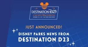 Graphic highlighting major reveals and upcoming experiences unveiled at Destination D23, the ultimate Disney fan event held at Walt Disney World in November 2021.