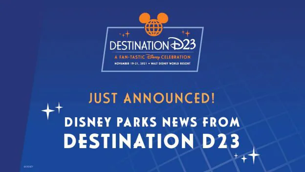 Graphic highlighting major reveals and upcoming experiences unveiled at Destination D23, the ultimate Disney fan event held at Walt Disney World in November 2021.