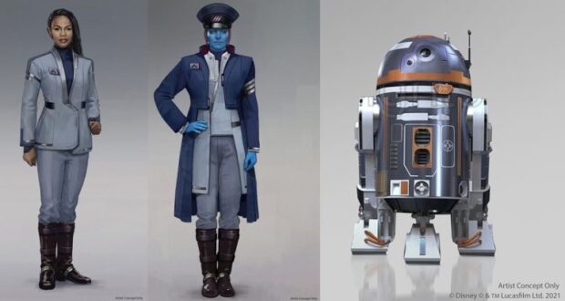 Hera Syndulla, Grand Admiral Thrawn, and Chopper from Star Wars appear together, ready for adventure.