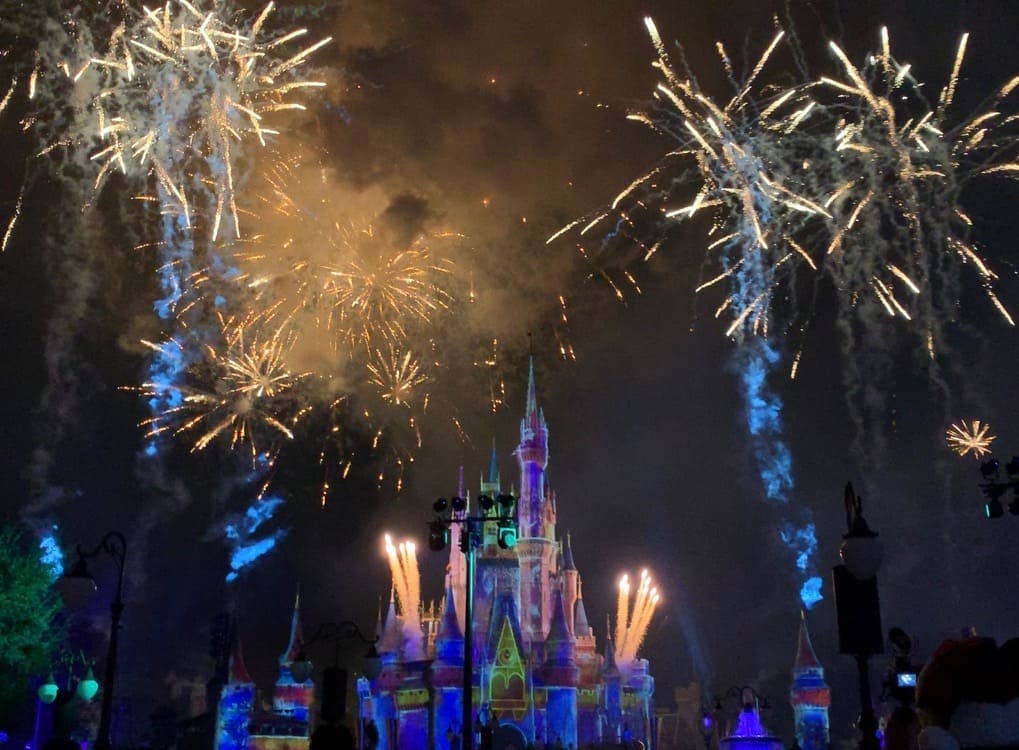 Fireworks dazzle over Cinderella Castle at Magic Kingdom, casting a brilliant glow on the park during an epic nighttime spectacular—the ultimate finale to a day of Disney enchantment and timeless storytelling.