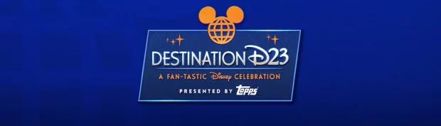Destination D23 event logo featuring a globe with iconic Mickey ears and the phrase "A Fan-tastic Disney Celebration," set against a vibrant blue background, reflecting the energy and joy of this highly anticipated Disney fan event.