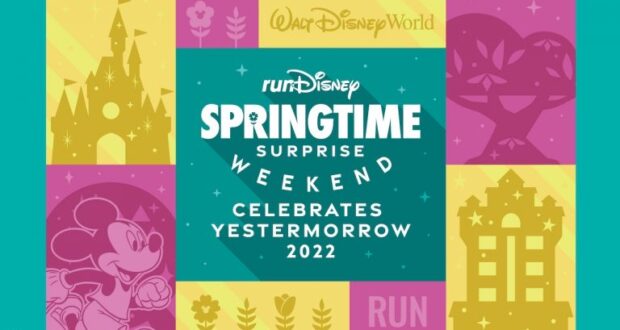 Exciting Walt Disney World Springtime Surprise Weekend 2022 event sign, featuring vibrant artwork of Mickey Mouse alongside cheerful springtime icons, and prominently displaying key dates for this magical Disney celebration.