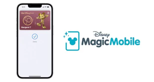 A smartphone screen shows a Disney MagicMobile pass, showcasing the seamless entry and digital convenience of Disney park admission, with the MagicMobile logo displayed alongside.