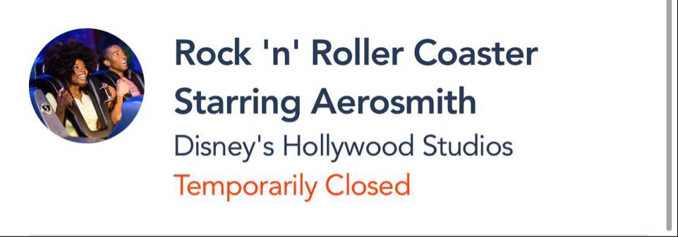 Rock ‘n’ Roller Coaster, the high-speed Aerosmith-themed ride at Disney’s Hollywood Studios, sits temporarily closed with just two guests on board.