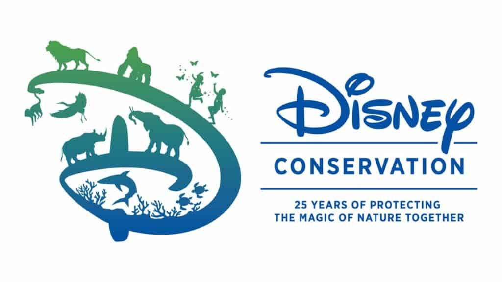 Disney Conservation logo featuring animal silhouettes with text: "Happy Birthday, Gino—celebrating 25 years of protecting the magic of nature together at Disney on your 41st Birthday.