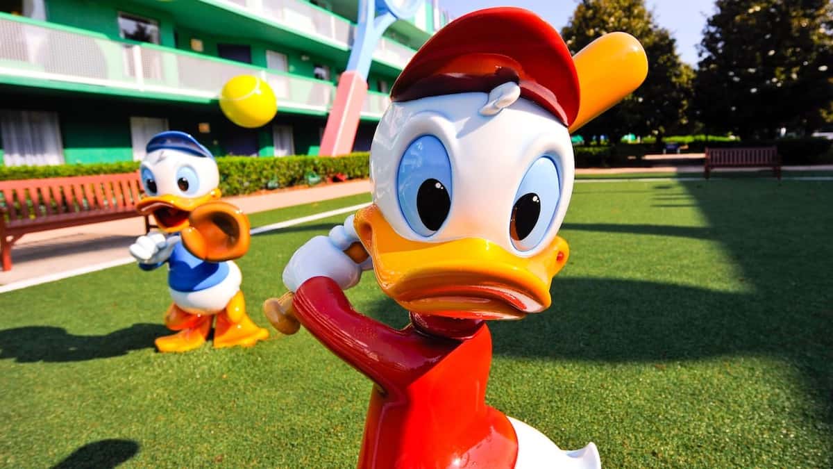 A duck statue at Disney's All-Star Sports Resort hotel at Walt Disney World Resort.