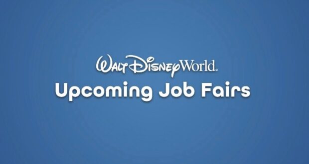 A vibrant blue background announces Upcoming Job Fairs at Walt Disney World, inviting avid theme park fans and entertainment enthusiasts to discover magical career opportunities at the heart of The Most Magical Place on Earth.