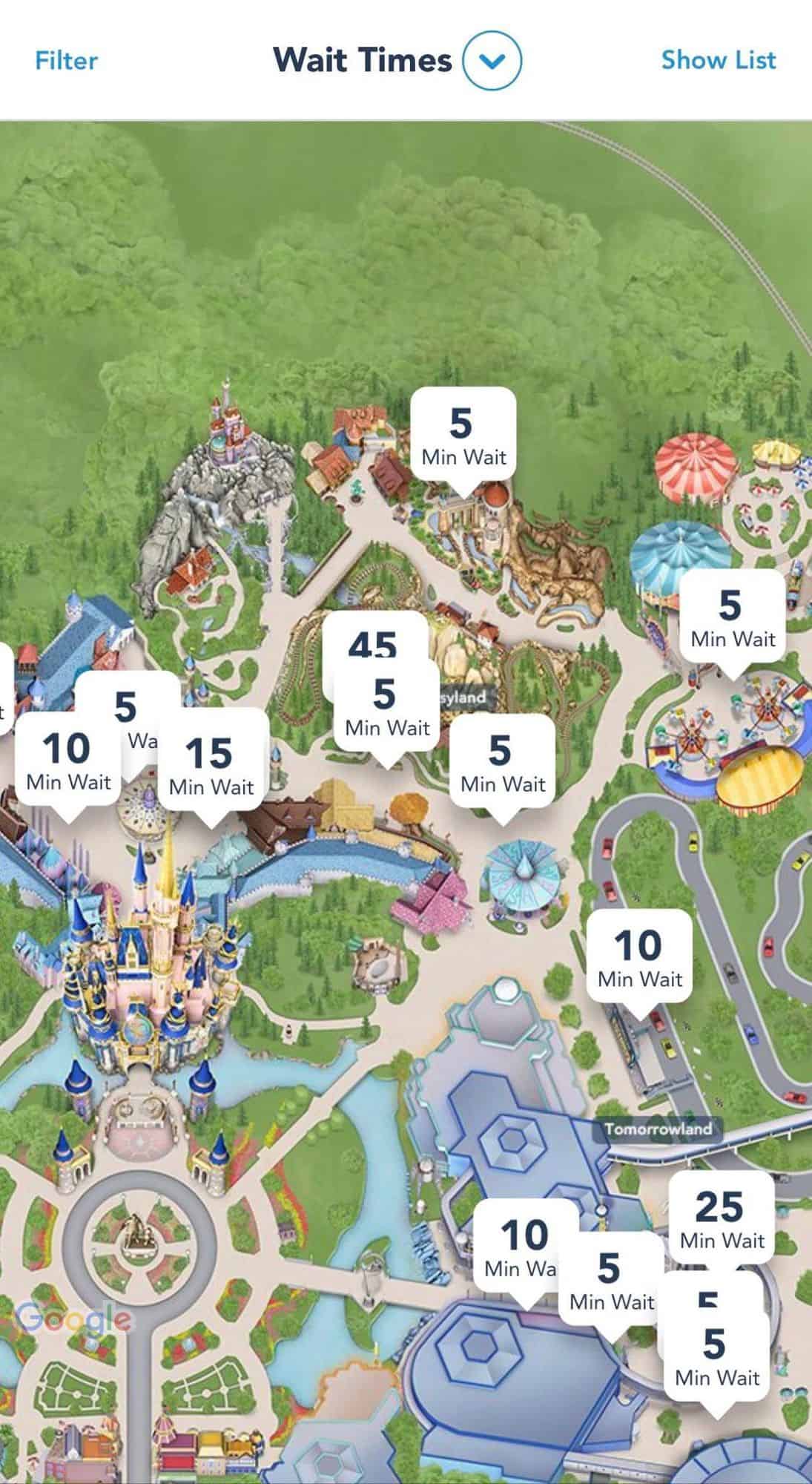 Explore the park map to check out thrilling attractions and current wait times, conveniently shown above each ride—ranging from a quick 5 minutes to an exciting 45-minute anticipation. Keep in mind: Typhoon Lagoon is closed on chilly days, so plan your water adventure accordingly!.