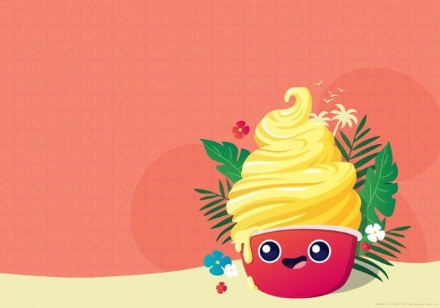Adorable cartoon yellow soft-serve ice cream in a bright red cup with a cheerful face, surrounded by festive leaves and flowers—an irresistibly fun treat to delight guests at theme parks or family entertainment centers, bringing extra joy to New Year celebrations.