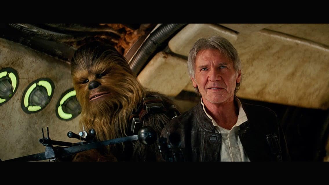 Chewbacca and Han Solo, played by Harrison Ford, greet guests aboard the Millennium Falcon at Star Wars: Galaxy’s Edge, capturing the unforgettable spirit fans enjoyed again in The Book of Boba Fett as they gaze toward their next adventure.