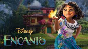 Mirabel from Disney’s Encanto holds a butterfly in front of the vibrant Casita, with the "Disney Encanto" logo featured on the image.