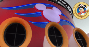 Disney Cruise Line ship funnel featuring the iconic Mickey Mouse logo, round porthole windows, blue detailing, and a playful image of Captain Mickey Mouse—bringing the magic of Disney Parks to the high seas. Ideal inspiration for planning your next Disney cruise adventure or commemorating magical voyage memories.