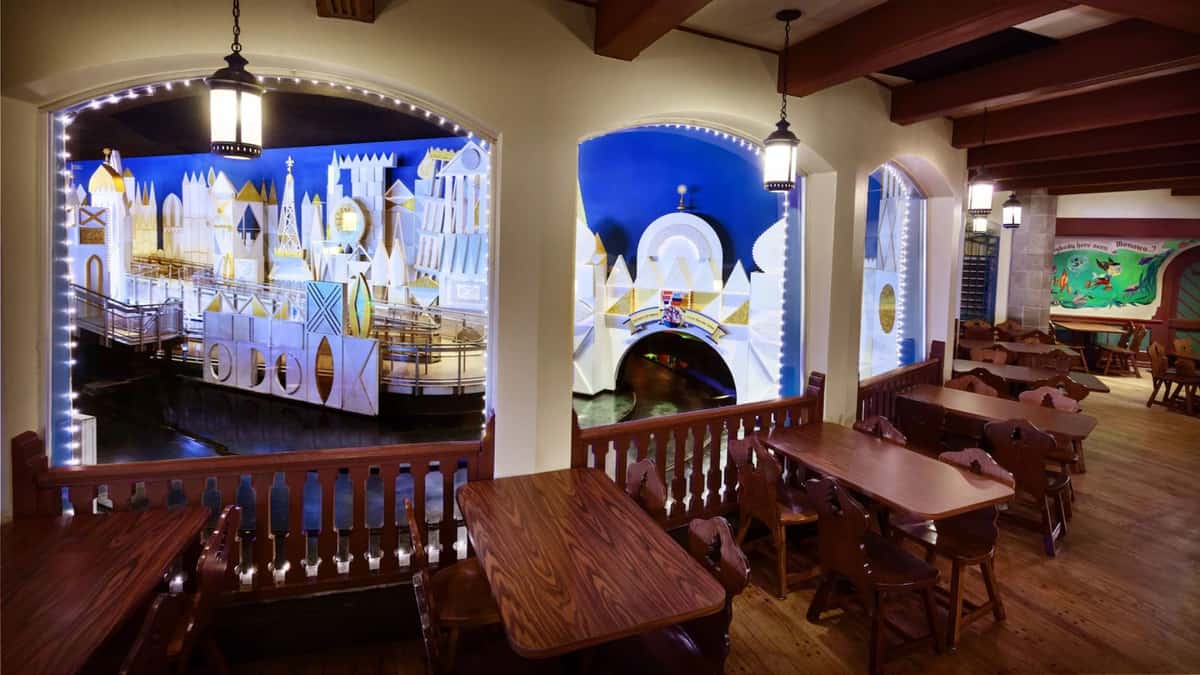 Window overlooking "it's a small world" in Pinocchio Village Haus