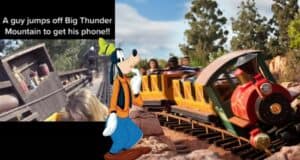 Guy jumps off big thunder mountain railroad
