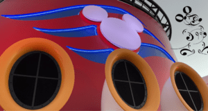 The iconic red and yellow smokestack of a Disney Cruise Line ship, proudly displaying the Mickey Mouse logo and classic portholes, rises above the deck as upbeat Disney tunes fill the salty sea air, creating an atmosphere reminiscent of your favorite magical moments at Disney Parks—this cruise is like sailing through a real-life Main Street celebration at sea.