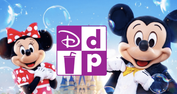 Minnie and Mickey Mouse beam with excitement next to a vibrant purple Disney Dining Plan logo, Cinderella Castle soaring in the background, showcasing a magical Disney World offer exclusive to select Disney Resorts.