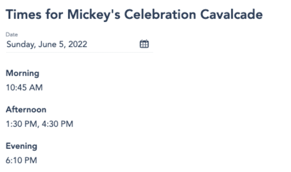 Mickey’s Celebration Cavalcade at Disney World on June 5, 2022: catch the excitement at 10:45AM, 1:30PM, 4:30PM, and 6:10PM. Experience the thrill as dazzling fireworks illuminate the sky throughout Summer 2022!.