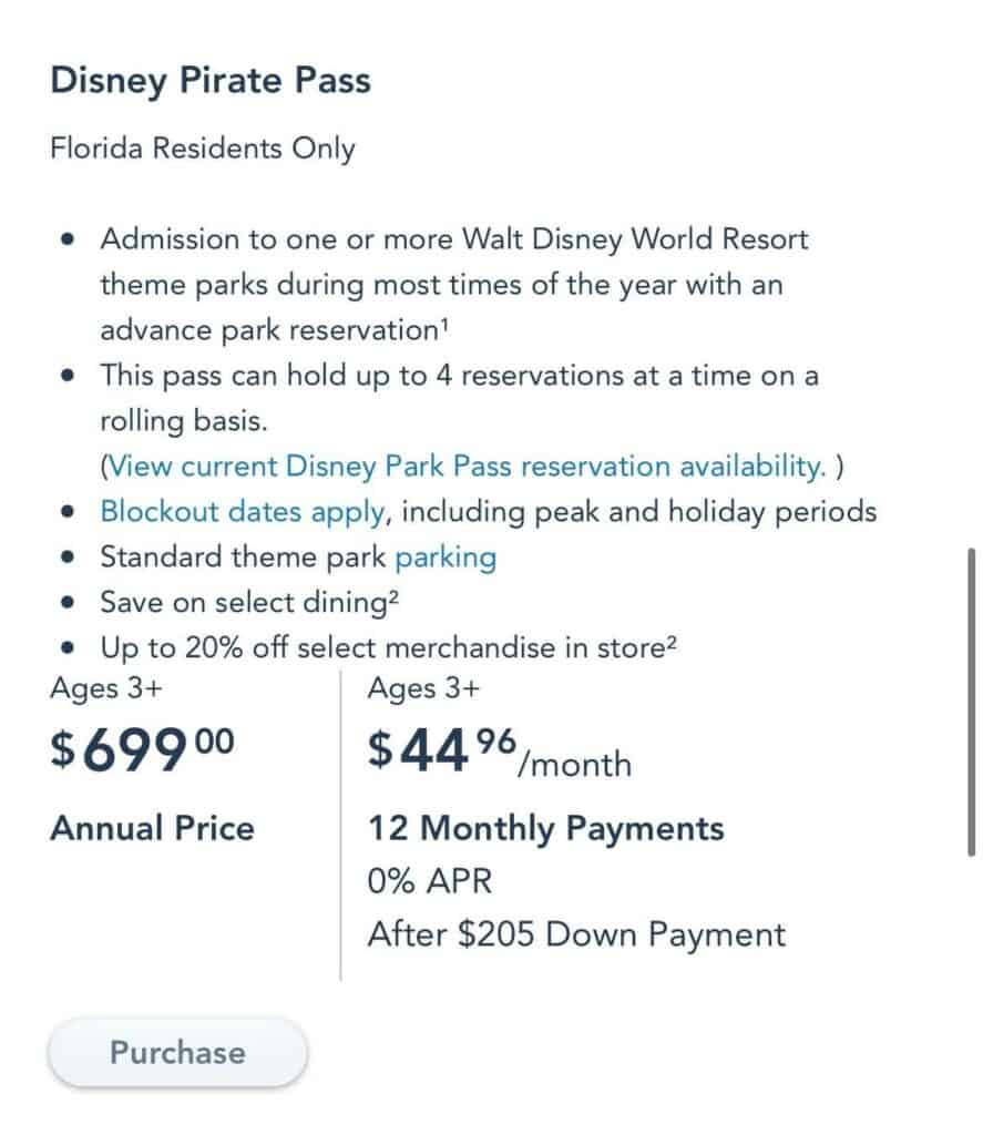 Disney Pirate Pass details for fans: Unlock a year of magic at Walt Disney World for $699, or just $44/month if you're a Florida resident. Enjoy perks like parking, exclusive discounts, and easy park reservations—all part of the Annual Pass program.