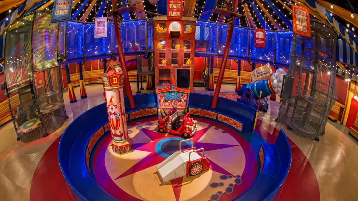 The play area inside the Dumbo queue 