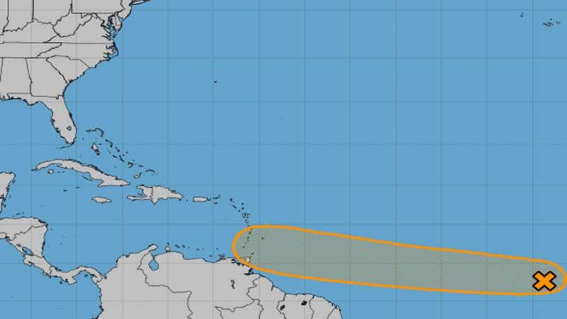 A colorful weather map highlights Storm Bonnie’s projected journey across the Atlantic with a bold orange path, featured in the latest Tropical Alert so theme park guests can plan their magic around potential stormy days.
