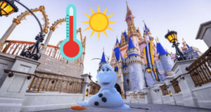 Olaf melting in front of Cinderella Castle at Magic Kingdom