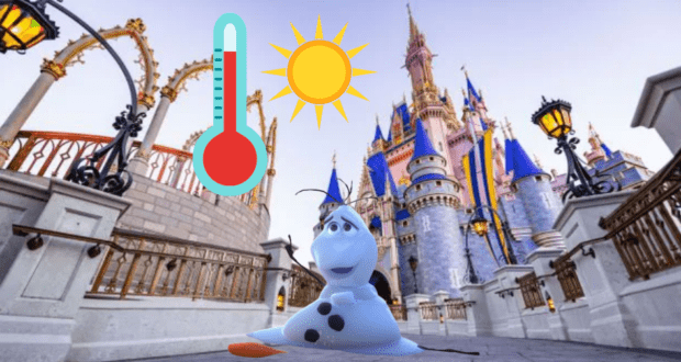 Olaf melting in front of Cinderella Castle at Magic Kingdom
