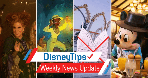 Experience the magic of Disney with a spellbinding witches' scene, a classic animated princess moment, thrilling rollercoaster action, and Mickey Mouse enjoying a meal—all featured in this lively Disney Tips Weekly News Update for theme park enthusiasts.