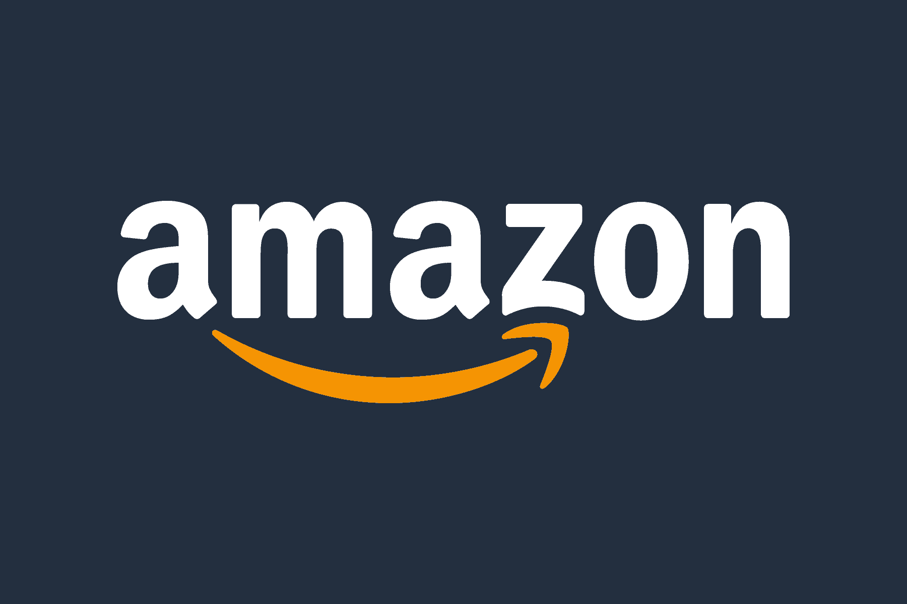 Amazon logo with bold white letters and the signature orange smile arrow, set against a dark background, representing the magical partnership between Amazon and Disney Store to bring beloved Disney experiences and merchandise closer to fans.