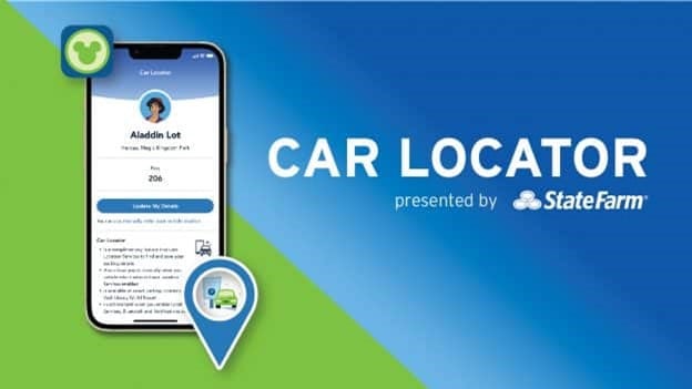 The Car Locator app by State Farm, inspired by Disney’s own Car Locator, features a playful car and location pin icon on a vibrant blue-green background—perfect for remembering where you parked during your visit to the parks.