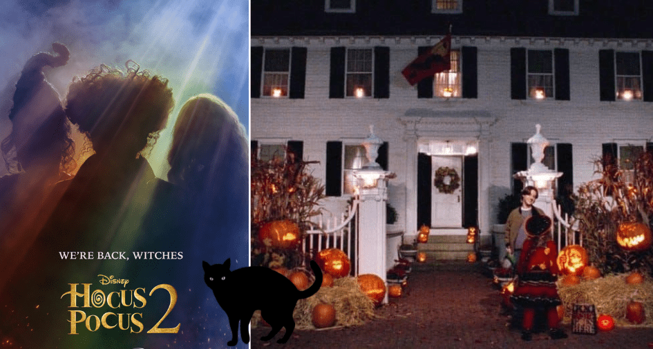 The Sanderson Sisters’ iconic silhouettes from "Hocus Pocus 2" set a spellbinding scene as families embark on trick-or-treat adventures through immersive, Halloween-themed attractions, surrounded by dazzling, festive decor that channels the whimsical magic of a Disney Halloween celebration.