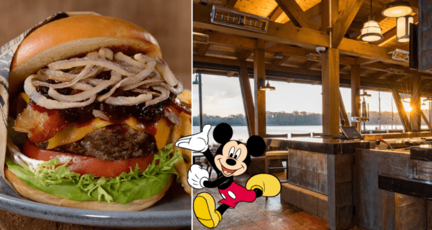 A juicy cheeseburger, classic Mickey Mouse cartoon on screen, and a cozy, wood-beamed restaurant overlooking the lake create the perfect Disney dining experience at Geyser Point Bar & Grill.