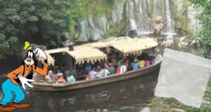 Goofy takes a whimsical Jungle Cruise boat ride, shown alongside an exclusive Jungle Cruise Ziploc bag overlay—perfect for Disney fans and collectors.