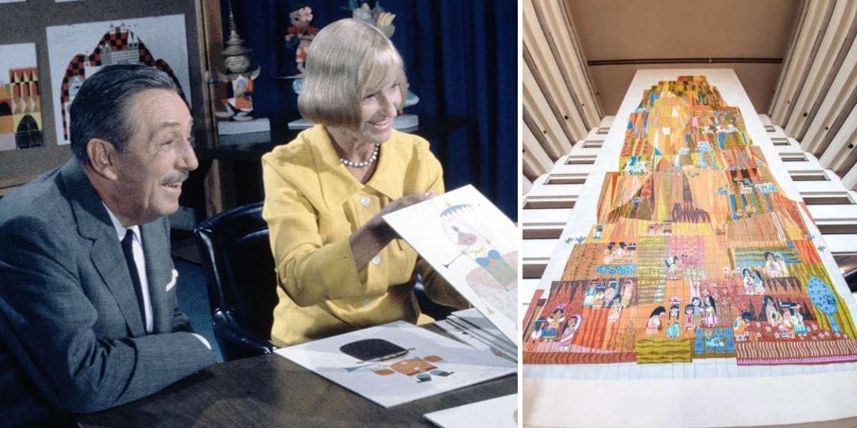 Mary Blair with Walt Disney Pueblo Village Mural at Disney's Contemporary Resort