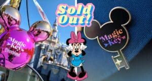 Minnie Mouse appears astonished in front of Sleeping Beauty Castle as Disneyland announces Magic Key passes are sold out, underscoring the overwhelming demand among Disney fans.