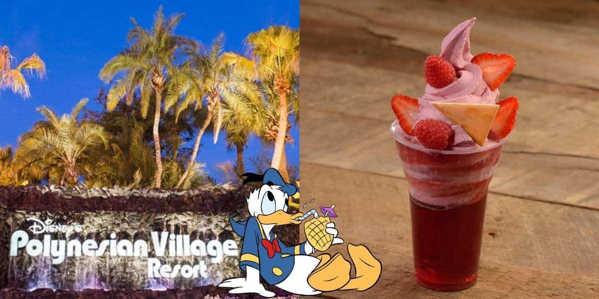 Disney's Polynesian Resort, a dole whip float and Donald drinking from a pineapple