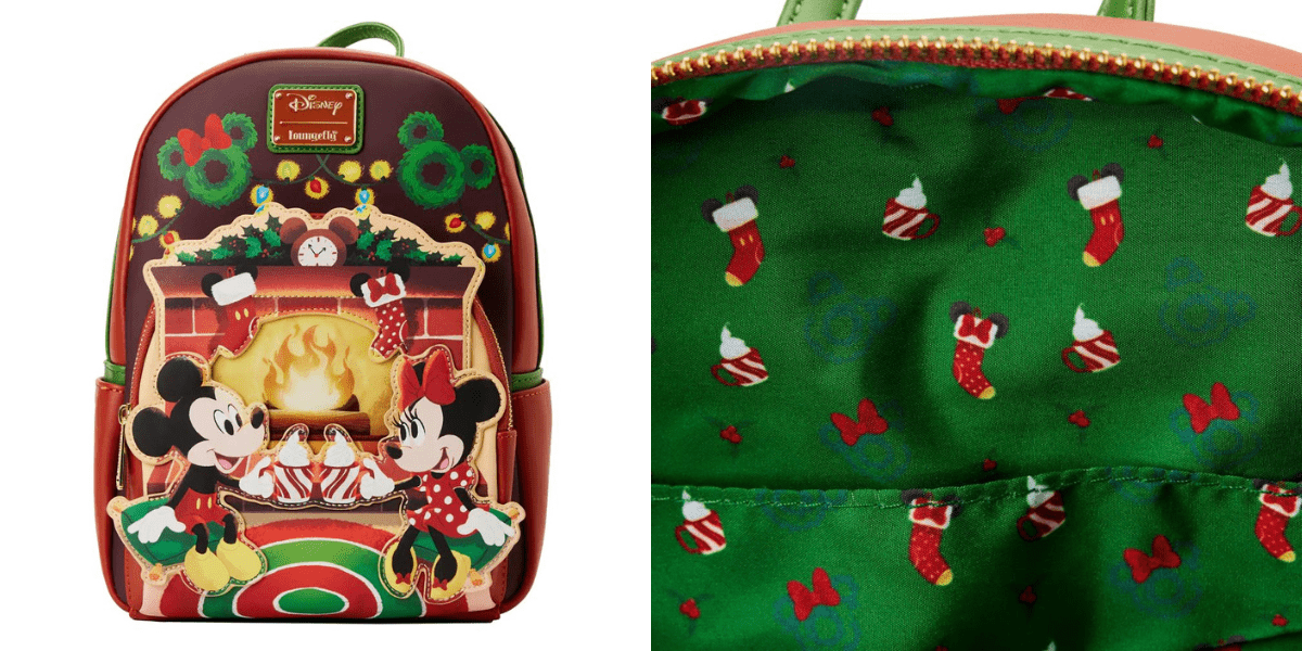 mickey & minnie mouse hot cocoa mini backpack, exterior and interior