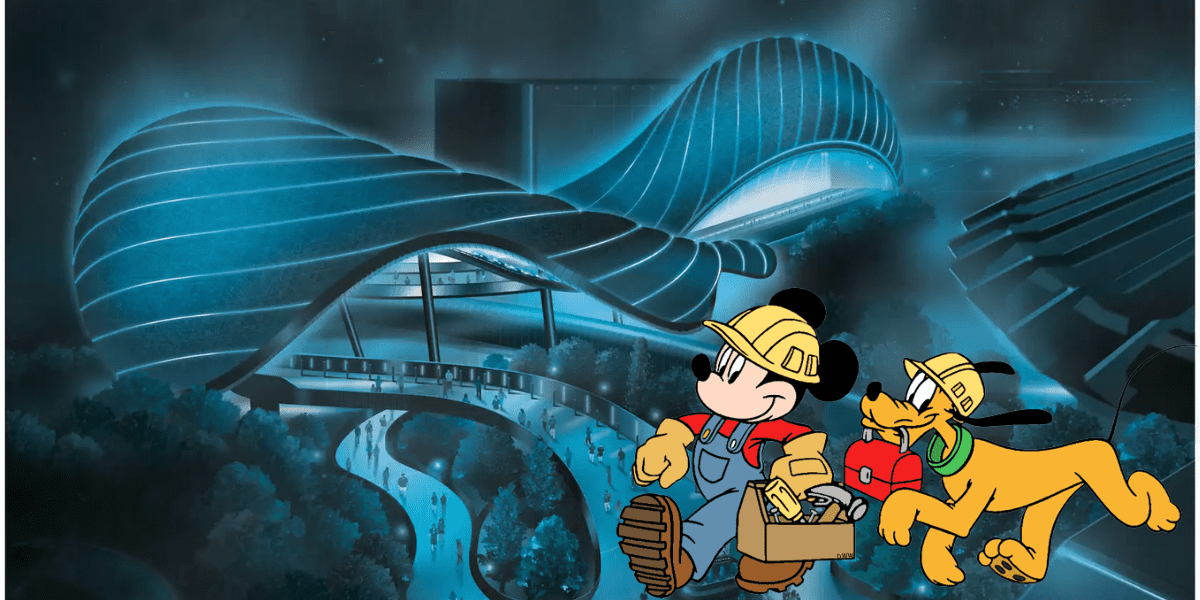tron concept art with mickey & pluto in construction gear
