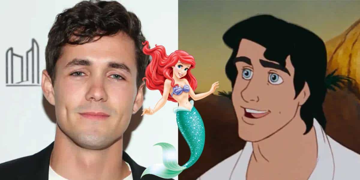 Prince Eric from The Little Mermaid appears alongside Ariel and another animated character, all displayed together against a vibrant, split-themed backdrop reminiscent of Disney entertainment.