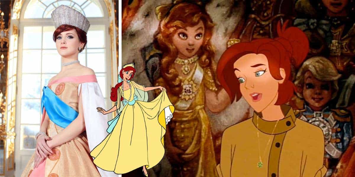 Anastasia greets visitors in her royal gown alongside iconic scenes from the animated film, capturing the magical spirit of a Walt Disney World Anastasia experience.