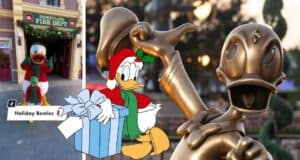 Donald Duck at Disneyland, a gleaming bronze Donald statue, and a holiday-themed Donald decked out with a Santa hat and gift box—top must-snap spots for any Disney fan wanting that perfect themed photo.